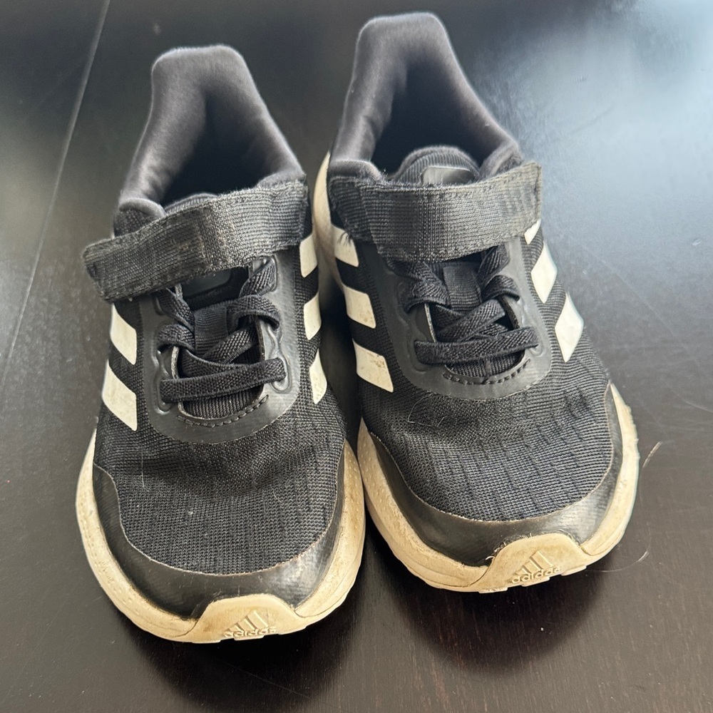 Adidas Kids Black Sneakers with White Stripes - Picture 2 of 3